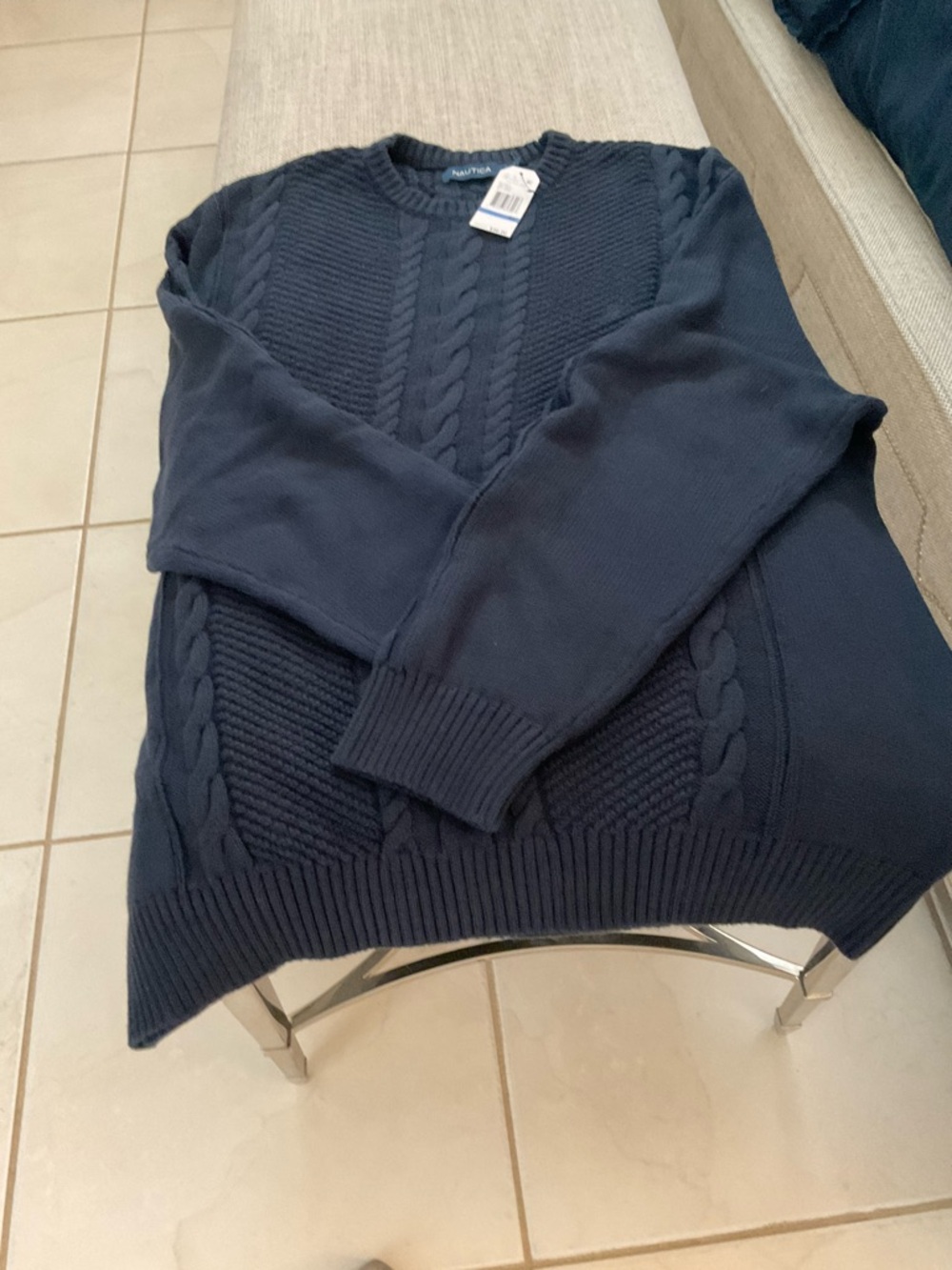 Nautica Men’s Navy Cable Knit Crewneck Sweater